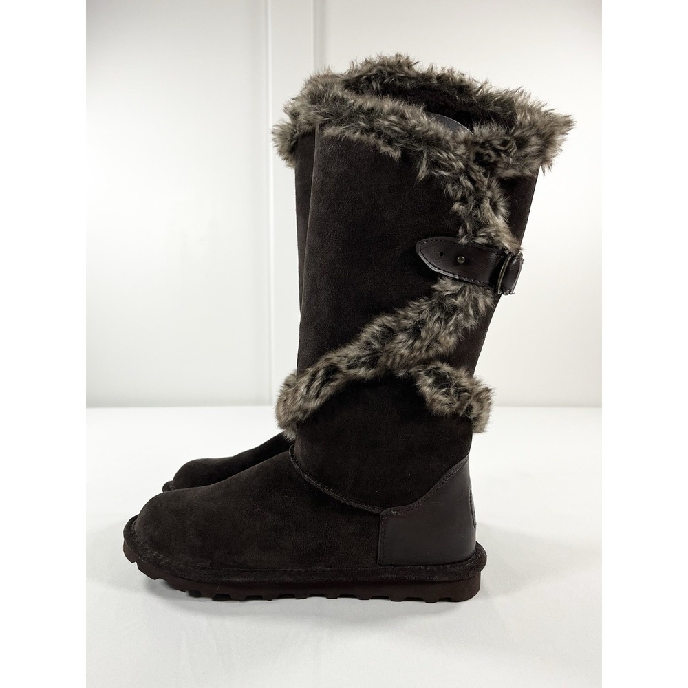 New BEARPAW Sheilah Women's 10 Suede Tall Boots Faux Fur Trim Hickory Winter